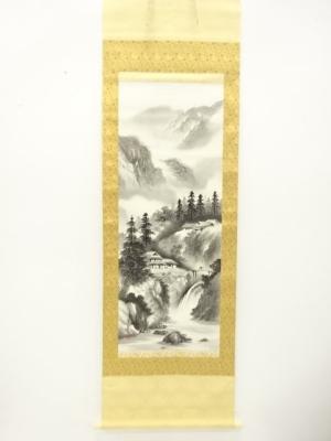 翠堂筆　水墨山水図　肉筆絹本掛軸